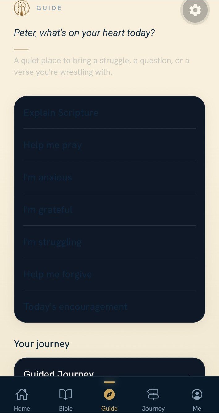 Guide screen — a quiet place to bring a struggle, a question, or a verse you are wrestling with